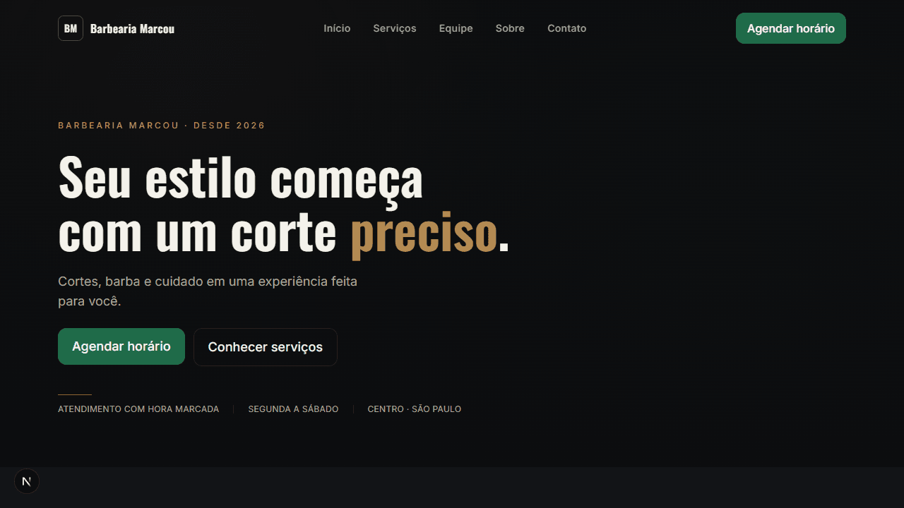 Pré-visualização do template Barbearia Signature
